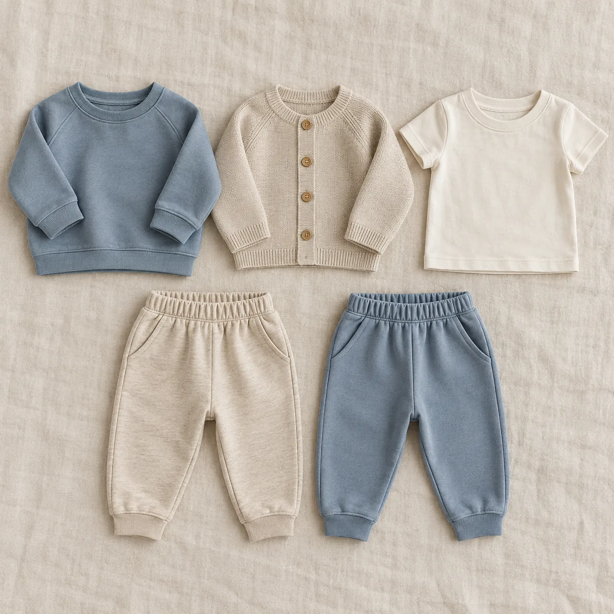 Weekend Layering Five-Piece Set — Blue / Oat / Cream