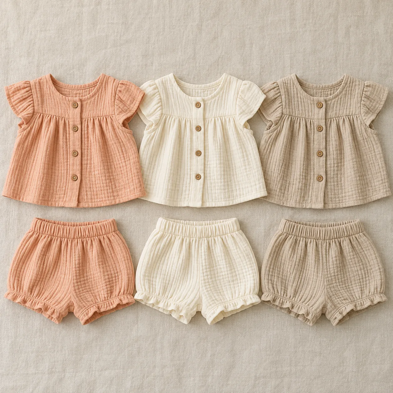Apricot Muslin Six-Piece Set — Apricot / Cream / Oat